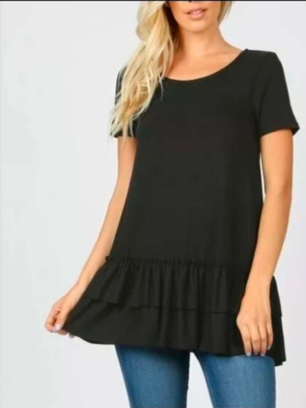 Black Ruffle-Hem Women's Tunic